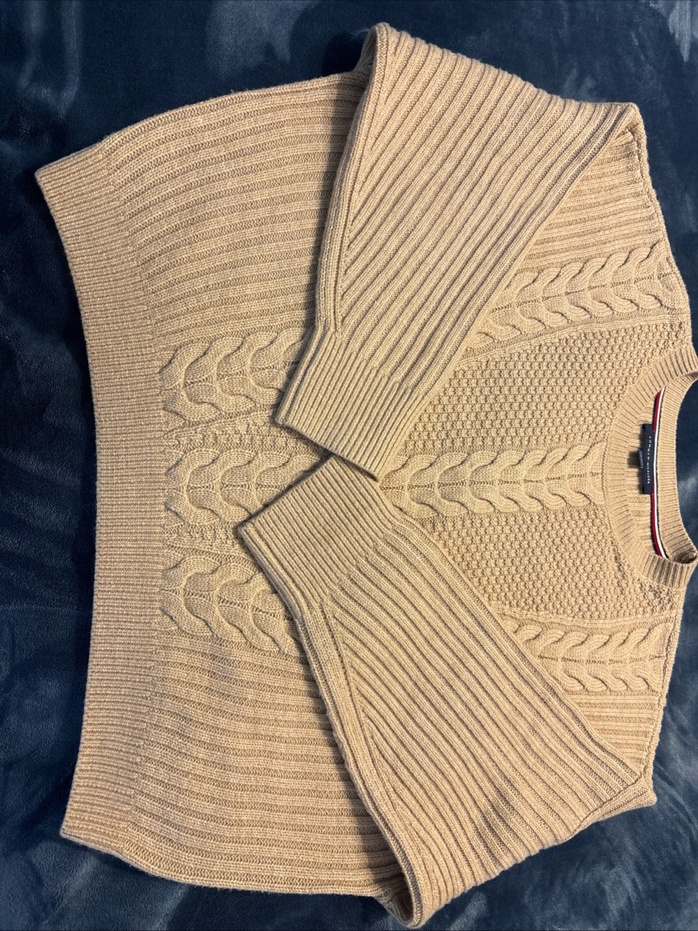 Tommy Hilfiger Tan Cable-Knit Crewneck Sweater